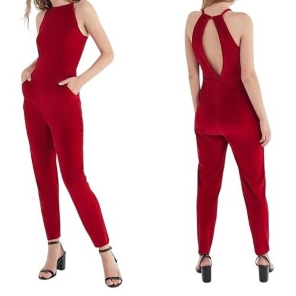 Urban Outfitters Naomi Red Velvet Halter Jumpsuit M